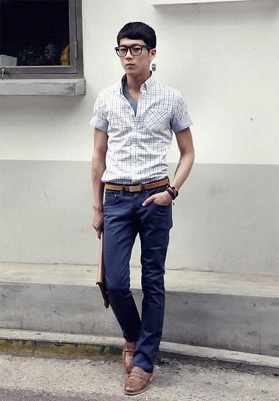 Áo sơ mi cộc tay kẻ cho chàng
