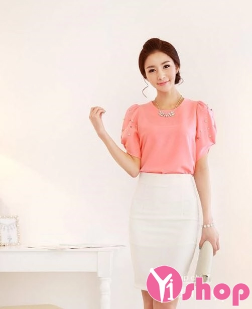 Áo sơ mi nữ vải voan cổ tròn quyến rũ xinh xắn 2017