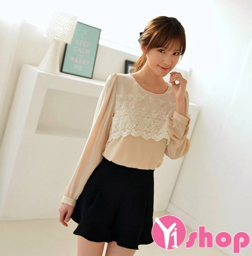 Áo sơ mi nữ vải voan cổ tròn quyến rũ xinh xắn 2017