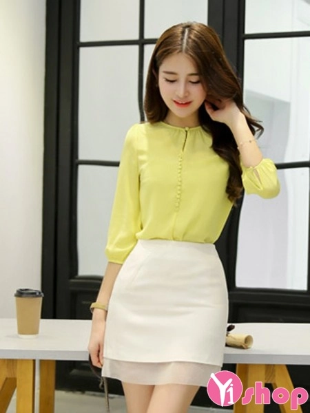 Áo sơ mi nữ vải voan cổ tròn quyến rũ xinh xắn 2017