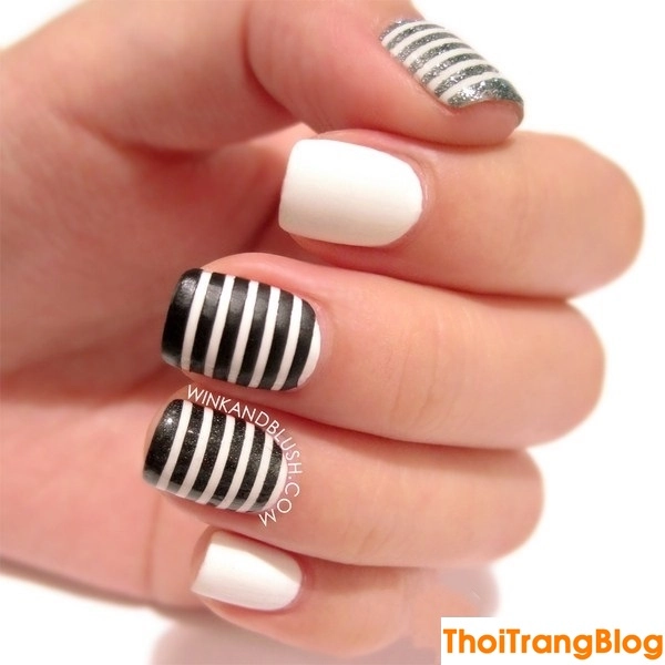 15 mẫu móng tay nail kẻ sọc đẹp cho nàng công sở