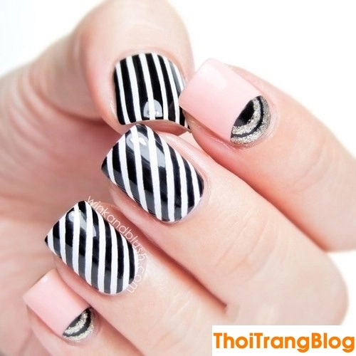 15 mẫu móng tay nail kẻ sọc đẹp cho nàng công sở