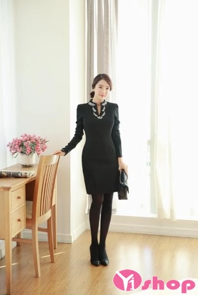 Váy đầm dạ dáng dài phong cách công sở