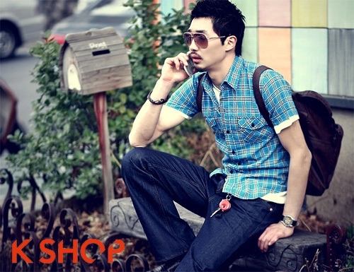 Bst áo sơ mi nam họa tiết kẻ ô trẻ trung cho chàng xuống phố