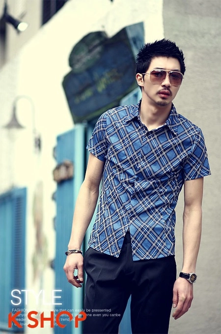 Bst áo sơ mi nam họa tiết kẻ ô trẻ trung cho chàng xuống phố
