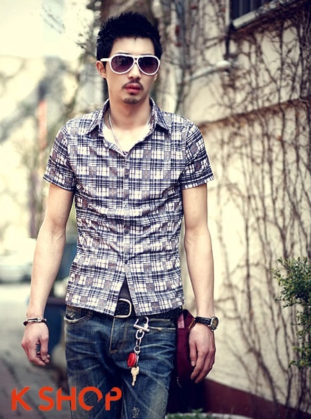 Bst áo sơ mi nam họa tiết kẻ ô trẻ trung cho chàng xuống phố