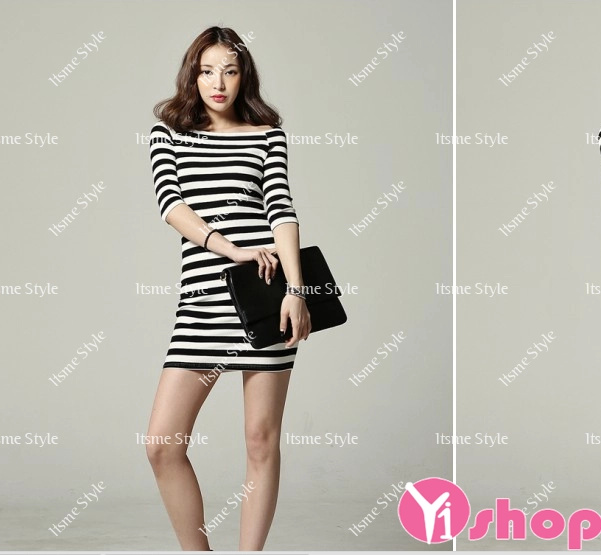 Váy đầm liền kẻ sọc ngang đẹp cho nàng cao gầy cân đối hè 2016 2017