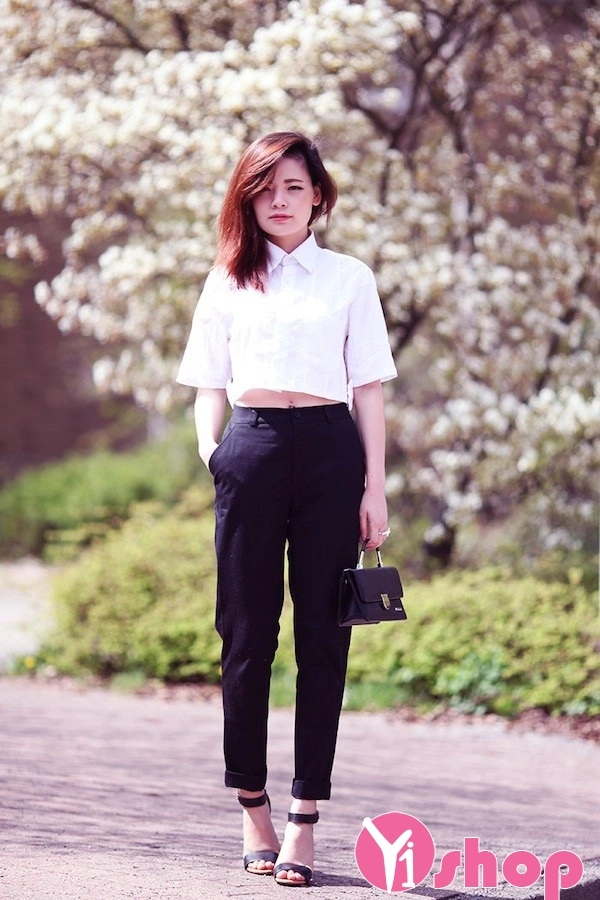 Áo sơ mi nữ croptop dáng rộng đẹp cho người gầy hè 2017