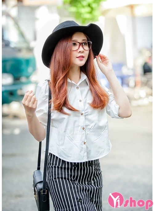 Áo sơ mi nữ croptop dáng rộng đẹp cho người gầy hè 2017