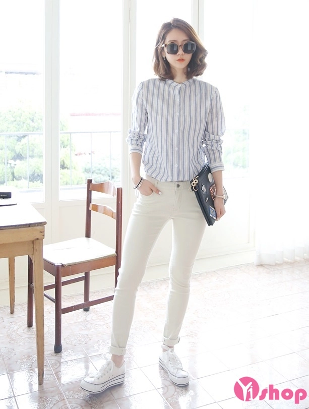Áo sơ mi nữ kẻ sọc dọc cho nàng mũm mĩm tự tin tới công sở