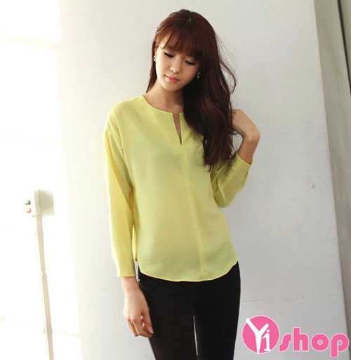 Áo sơ mi nữ không cổ dài tay thích hợp với môi trường công sở