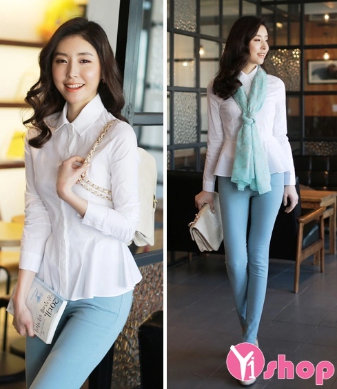 Áo sơ mi nữ peplum che khuyết điểm vòng eo dạo phố hè 2017