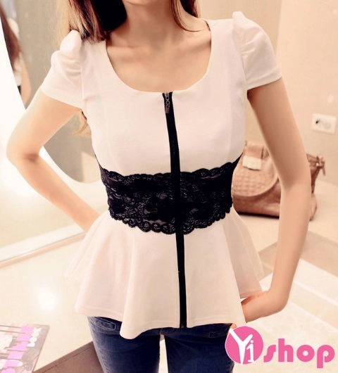 Áo sơ mi nữ peplum che khuyết điểm vòng eo dạo phố hè 2017