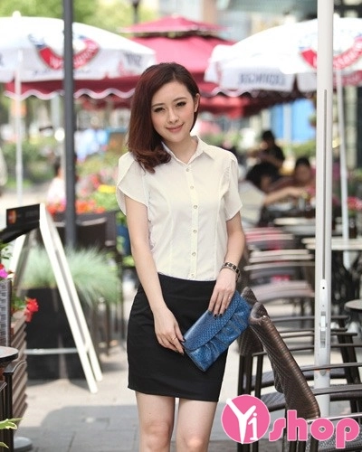 Áo sơ mi nữ tay bo trẻ trung công sở hè 2017