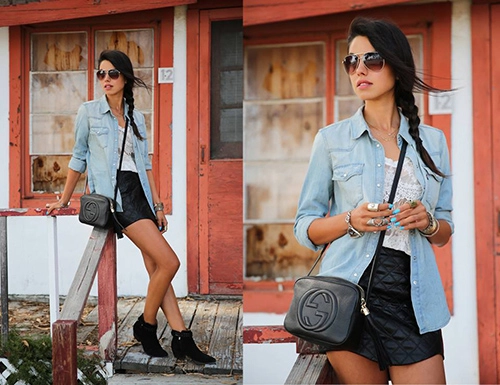Sành điệu bất ngờ áo sơ mi denim đơn giản