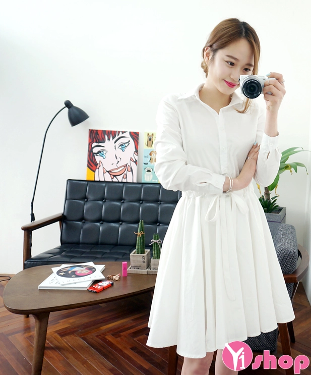 Váy liền cổ sơ mi cho bạn gái tự tin xinh xắn vào hè 2017
