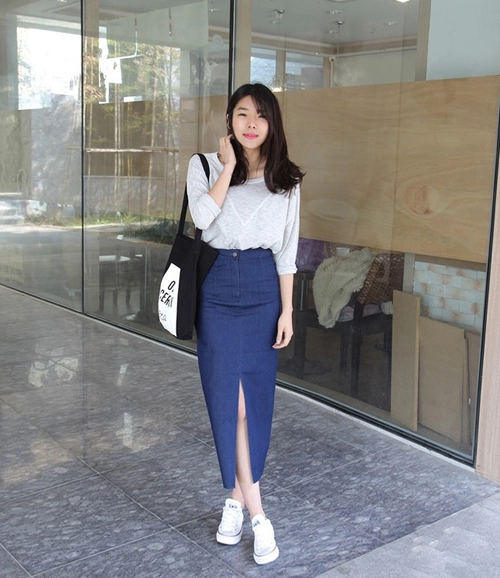 Chân váy denim hàn quốc đẹp xuân hè 2017