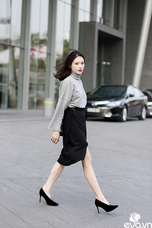 Phối hợp màu ghi cho nàng công sở thêm thanh lịch cuối năm