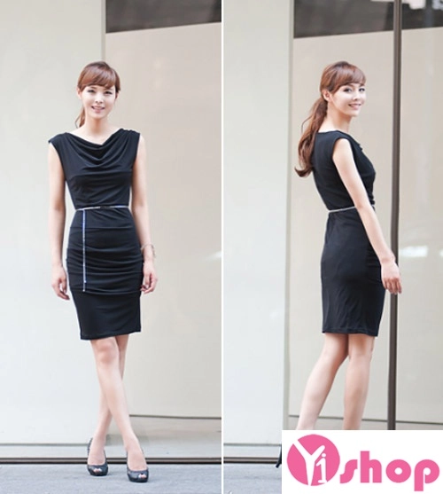 Váy liền thân màu đen đẹp sang trọng cho nàng công sở