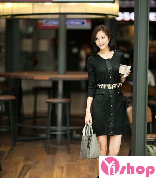 Váy liền thân màu đen đẹp sang trọng cho nàng công sở