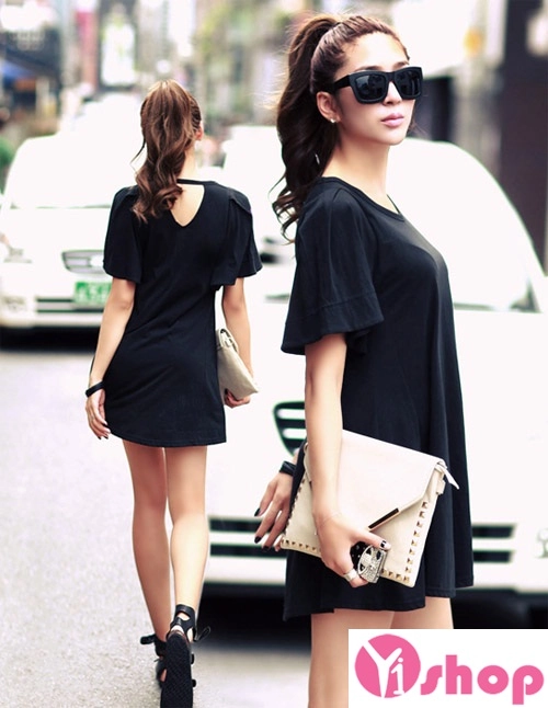 Váy liền thân màu đen đẹp sang trọng cho nàng công sở