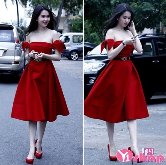 Váy đầm liền thân màu đỏ lộng lẫy cho nàng dự sự kiện