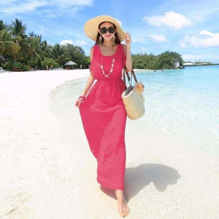 Váy maxi vải voan đẹp cho cô nàng điệu đà dạo biển đón nắng