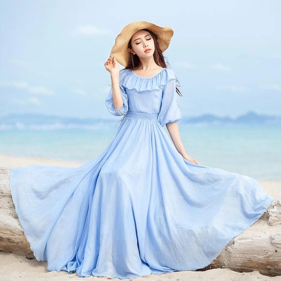 Váy maxi vải voan đẹp cho cô nàng điệu đà dạo biển đón nắng