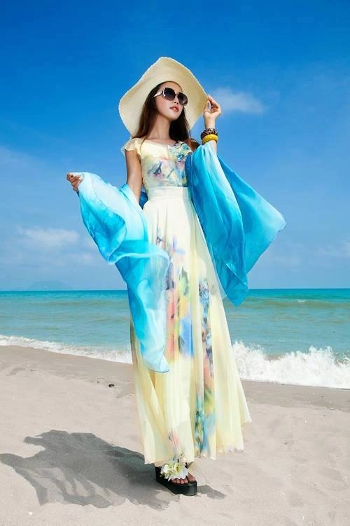 Váy maxi vải voan đẹp cho cô nàng điệu đà dạo biển đón nắng