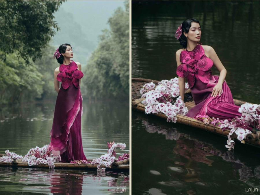 Hoa hậu ý nhi dịu dáng với mẫu áo dài cách điệu hoa 3d
